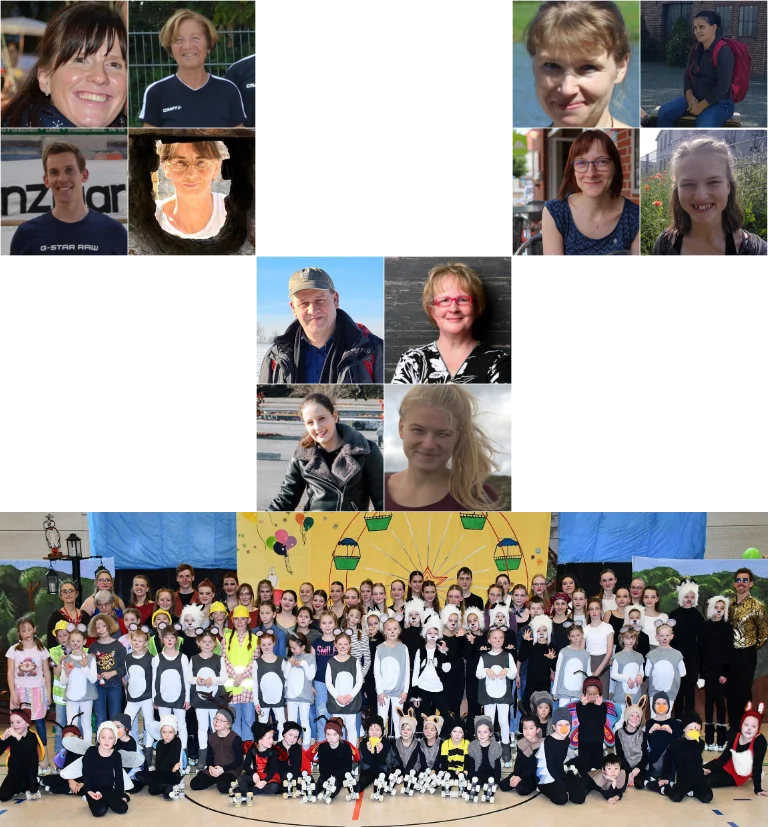 Collage über uns - Das sind wir - Einzelbilder der Verantwortlichen und ein Gruppenbild aller Mitglieder